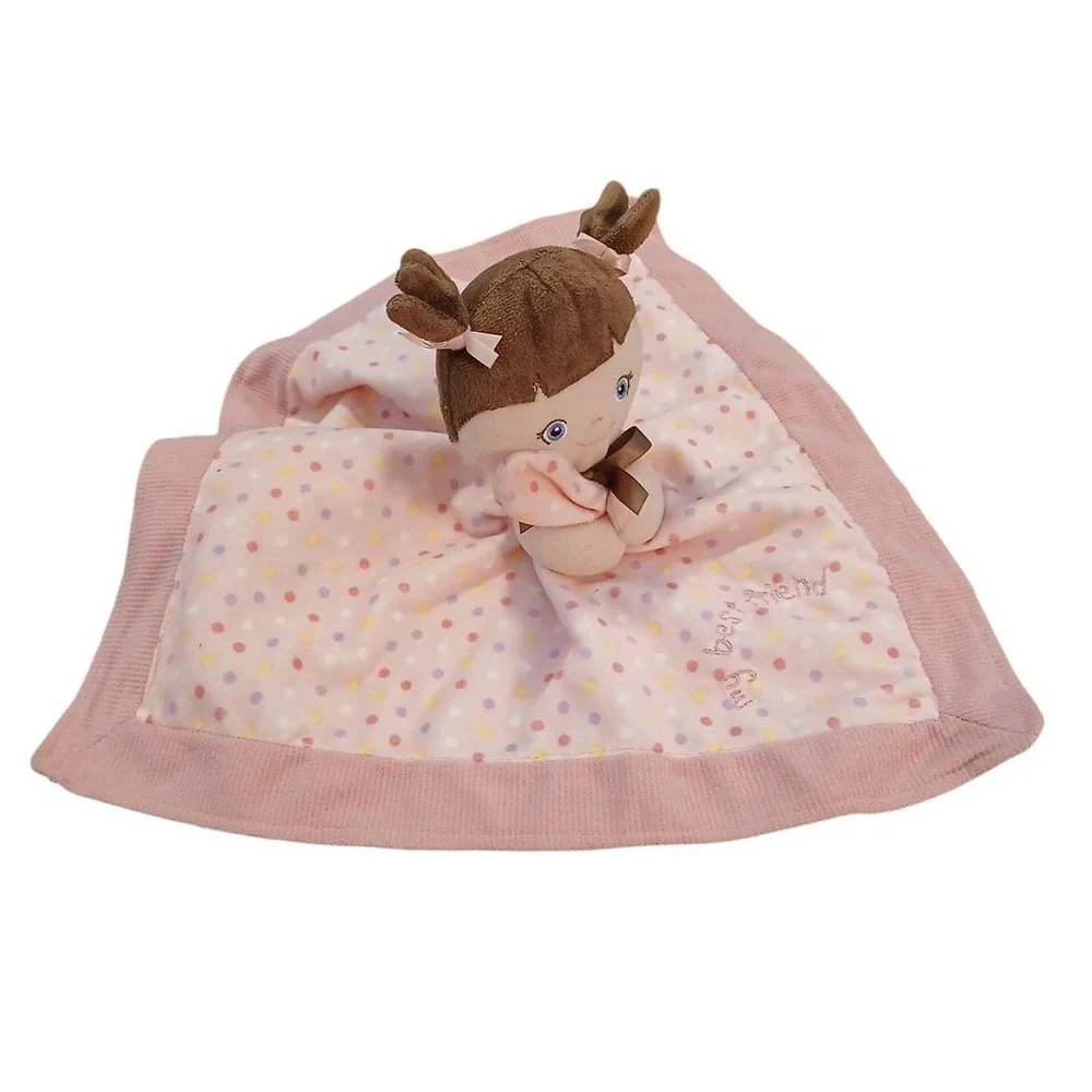 GARANIMALS My Best Friend Security Blanket Lovey Plush Pink Brown Dots Pigtails